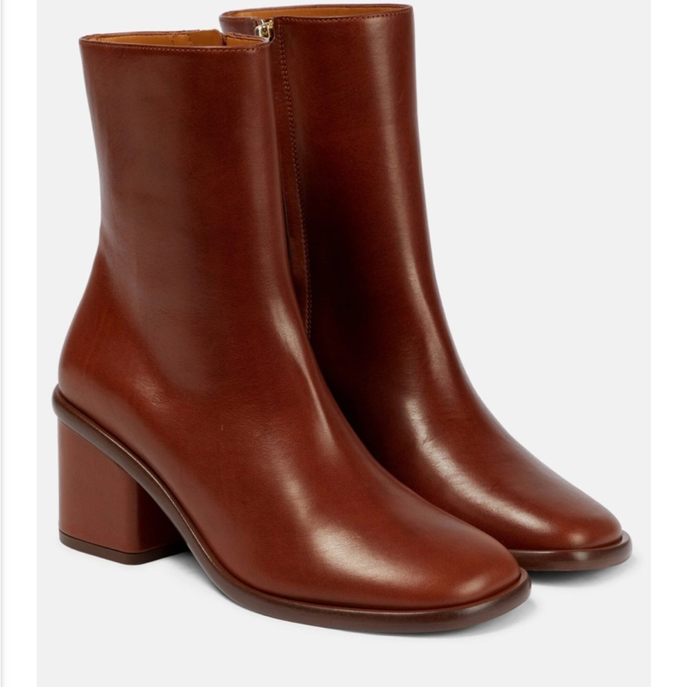 Chloe Meganne Leather Ankle Boots Booties Brown Tan Cognac 40.5 9.5 Block Heel
